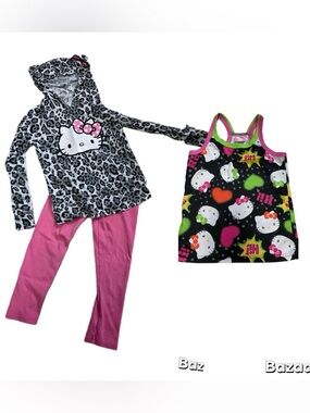 Girls Sz 7/8  Hello Kitty Hoodie With Ears , Tank Top And Leggings